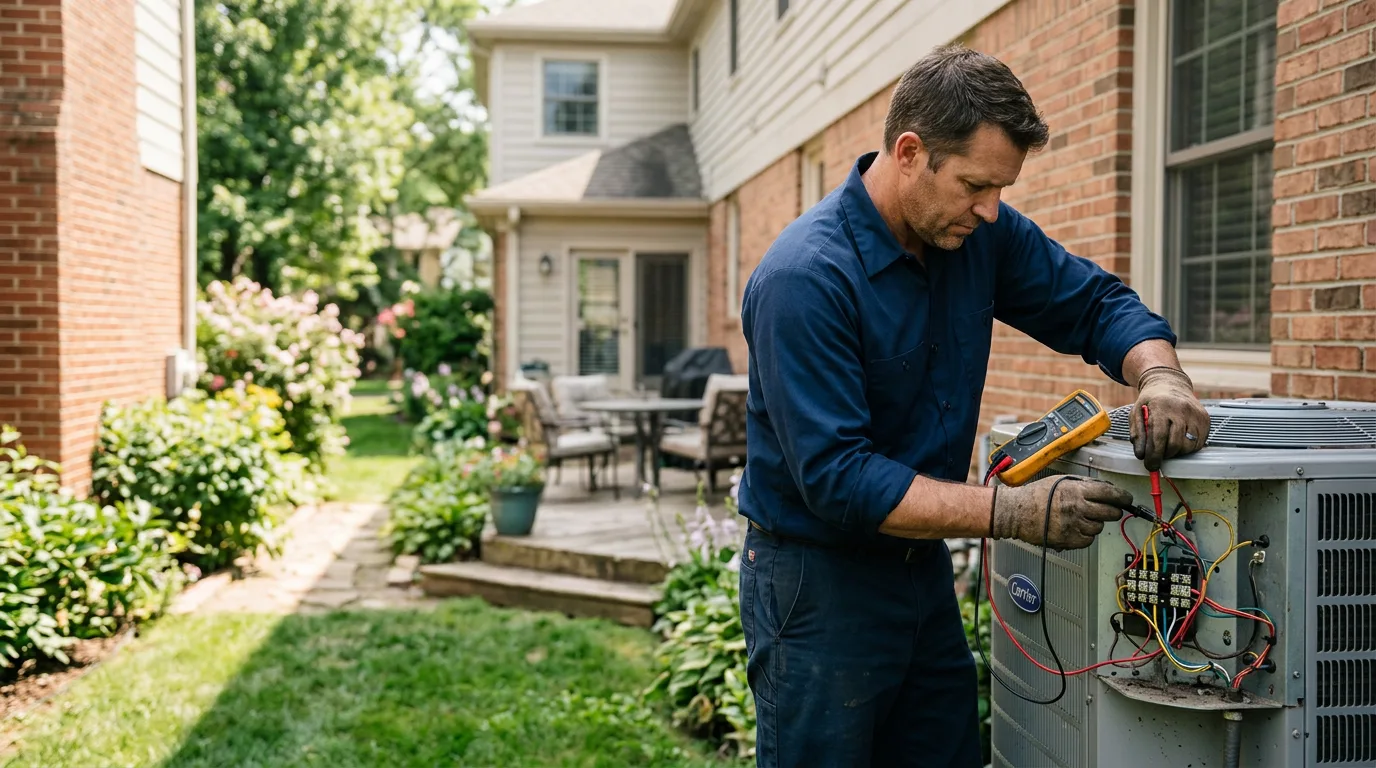 HVAC technician working in a home in Nebraska